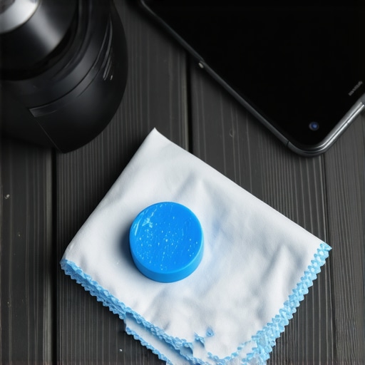 Close-up of a manual air blower and cleaning putty for smartphone maintenance.