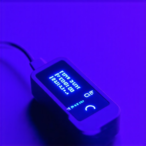 Professional USB-C Power Multimeter Diagnostic A USB-C power meter displaying voltage and current readings while plugged into a laptop port.
