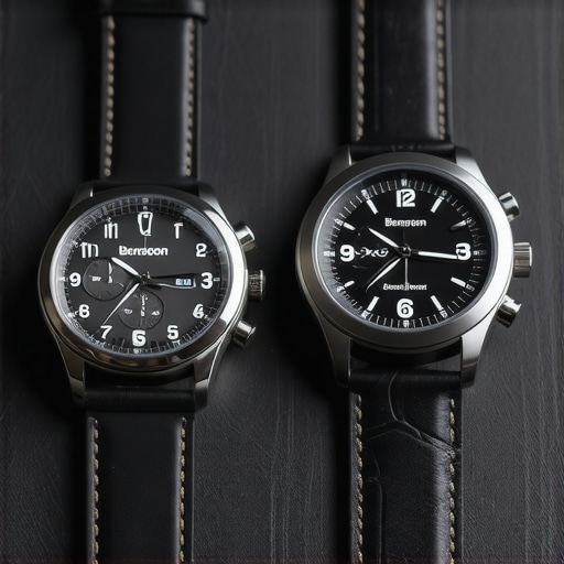 Professional Watch Maintenance Tools A Bergeon spring bar tool and a smartwatch on a leather mat.