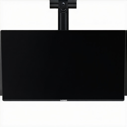 A webcam mounted on a desk arm hovering above a thin bezel monitor to prevent screen damage.