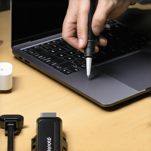 Technician cleaning a laptop charging port with professional contact cleaner