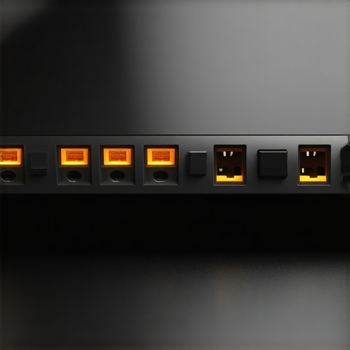 A power strip with multiple devices to illustrate clean power delivery and grounding.