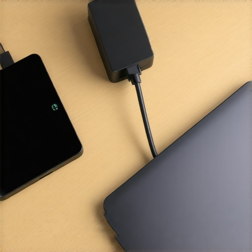 Proper Cable Airflow and Management Close-up of a laptop power brick with ventilated cable organization.