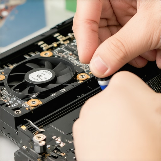 A close-up view of the internal hardware of a laptop during a manual repair of a clicking sound issue.