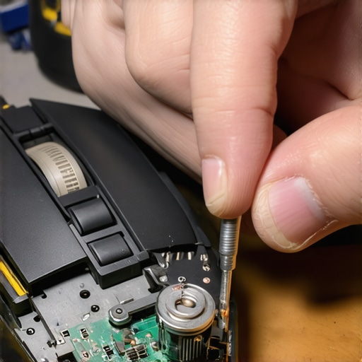 A close-up of a disassembled gaming mouse being repaired with precision tools.