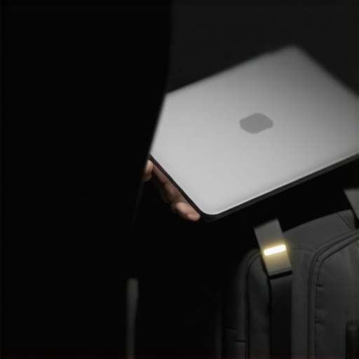 A laptop being carefully placed into a protective backpack sleeve
