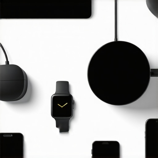 Signal Interference in a Modern Smart Home Office A high-tech home office desk showing multiple wireless smart devices and a smartwatch.