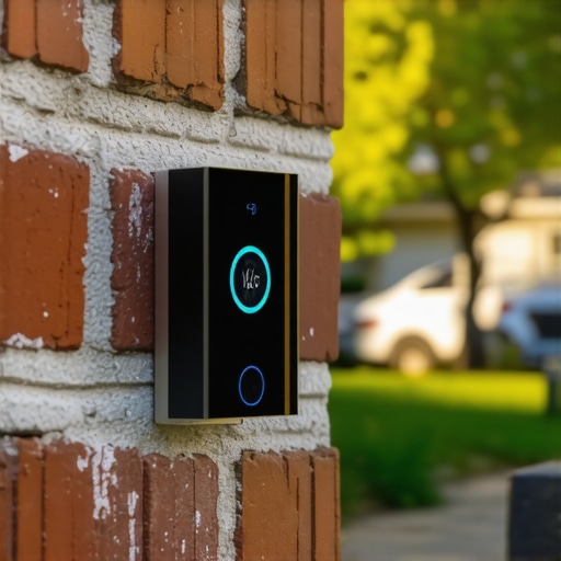 Close-up of a smart doorbell installed with a wedge mount on a brick wall to improve motion detection accuracy.