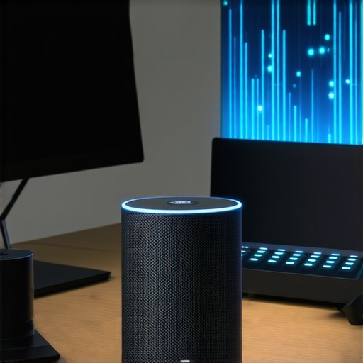 A conceptual image showing how Wi-Fi signals from various smart devices can interfere with each other in a home office.