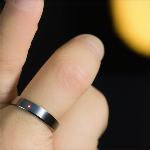 Close up of a smart ring sensor light against a finger