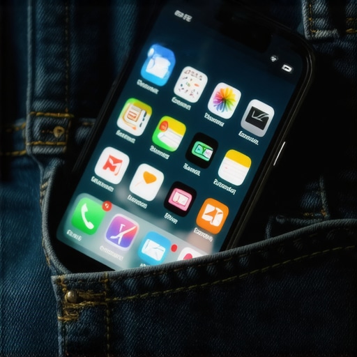 Smartphone accidentally waking up in a pocket A smartphone glowing inside a blue jean pocket due to accidental wake up