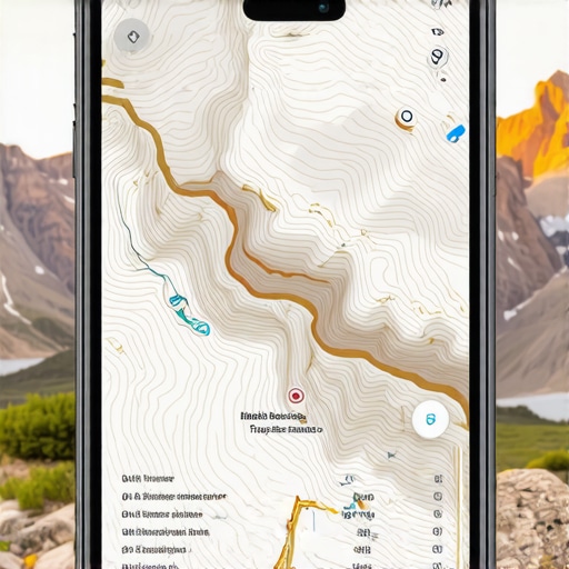 Smartphone showing offline topographical maps on a hiking trail A smartphone displaying an offline map in a forest setting to demonstrate battery saving techniques.