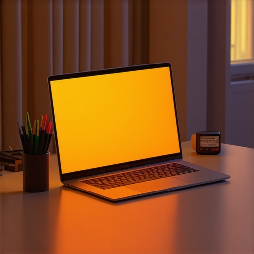 A laptop and phone showing warm color temperatures for eye comfort at night.