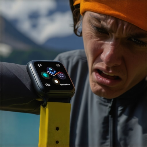 A person experiencing tech failure with their smartwatch during an outdoor activity.