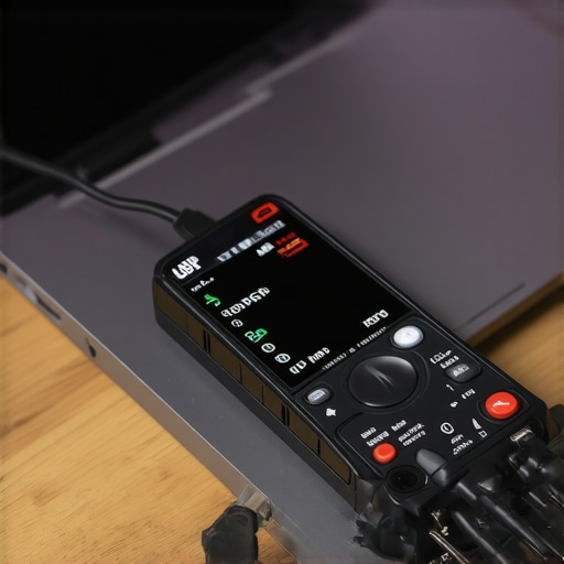 Digital USB-C power meter checking voltage of a laptop charger.