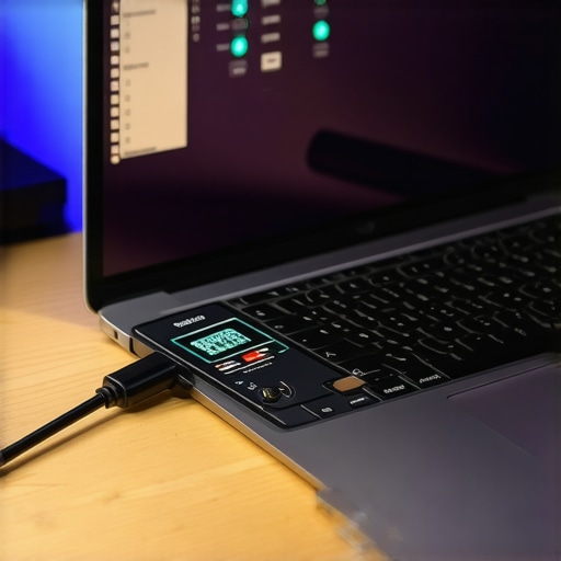Testing charging wattage with USB-C multimeter A digital USB-C multimeter testing the power delivery of a fast charger on a laptop