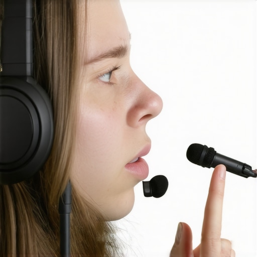 A gamer adjusting their headset microphone using the two-finger distance rule for better audio clarity.