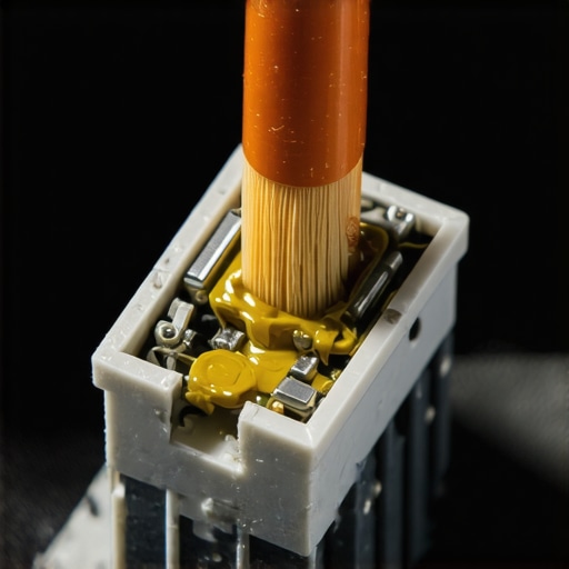 A close up look at the copper contact leaves inside a mechanical keyboard switch during maintenance.