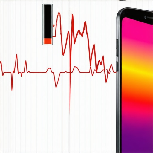 The relationship between signal strength and battery voltage sag Digital visualization of a smartphone battery struggling to maintain power in a low signal area with heat indicators.