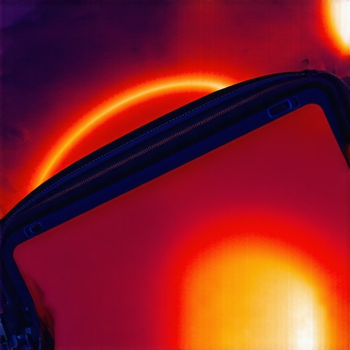 A thermal imaging shot showing a laptop overheating while closed inside a bag.
