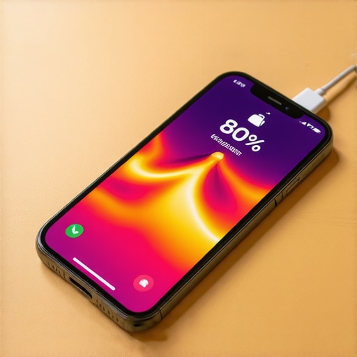 A thermal scan showing how heat concentrates during wireless charging on a smartphone.