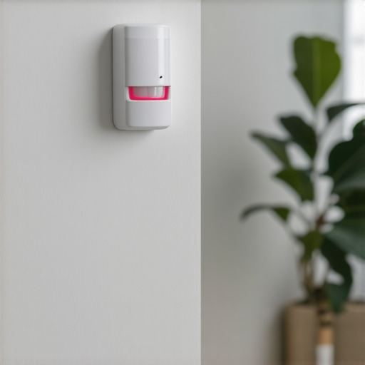 Troubleshooting a smart home motion sensor Close up of a smart home motion sensor being calibrated in a home environment.