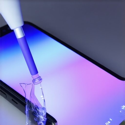 UV Glue Screen Protector Risks Close-up of a UV light curing a screen protector with liquid adhesive visible near the device edges.
