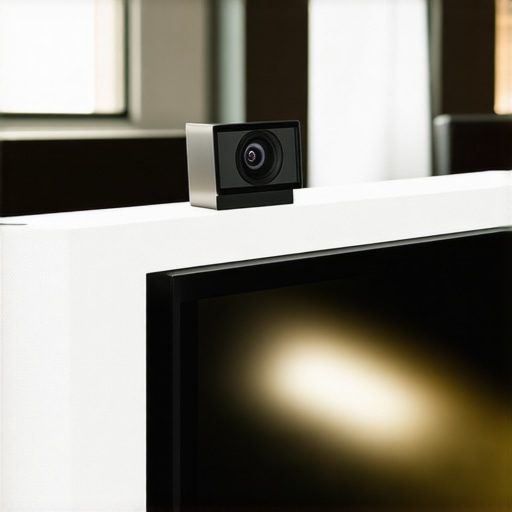 Close-up of a webcam on an ultra-thin OLED monitor edge