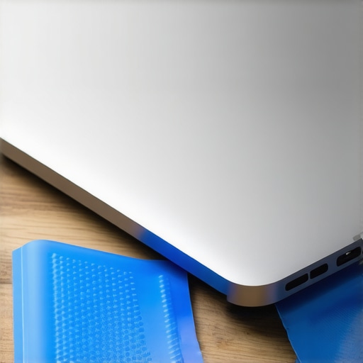Industrial silicone feet and grip tape applied to the bottom of a laptop for stability.