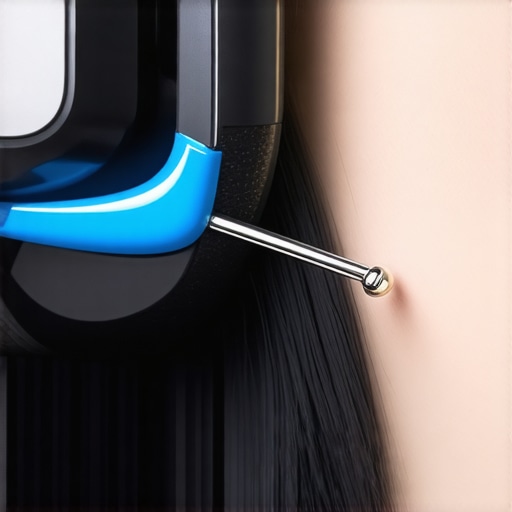 Close up of cleaning headphone mesh with blue putty to restore sound quality