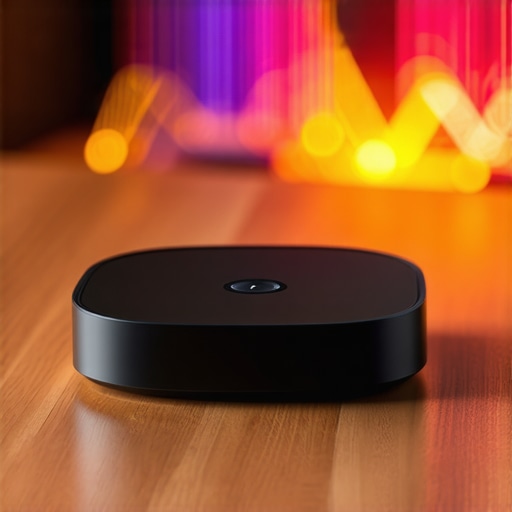 A smart home hub showing signal interference patterns from nearby electronic devices.