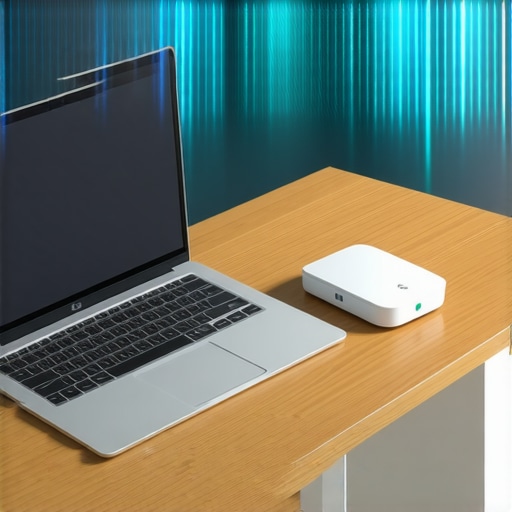 A visualization of radio frequency interference between smart home devices and office peripherals on a desk.
