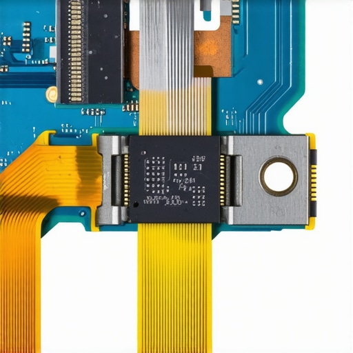 Macro shot of a frayed display ribbon cable inside a laptop hinge.